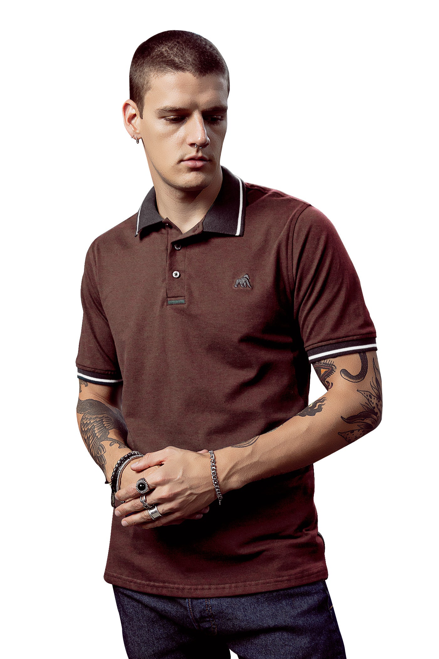 Camiseta tipo polo bordada terracota